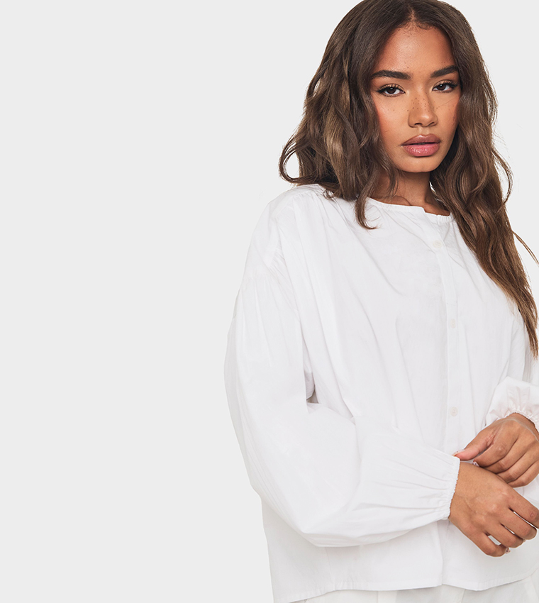 Cotton Poplin Crew Neck Top