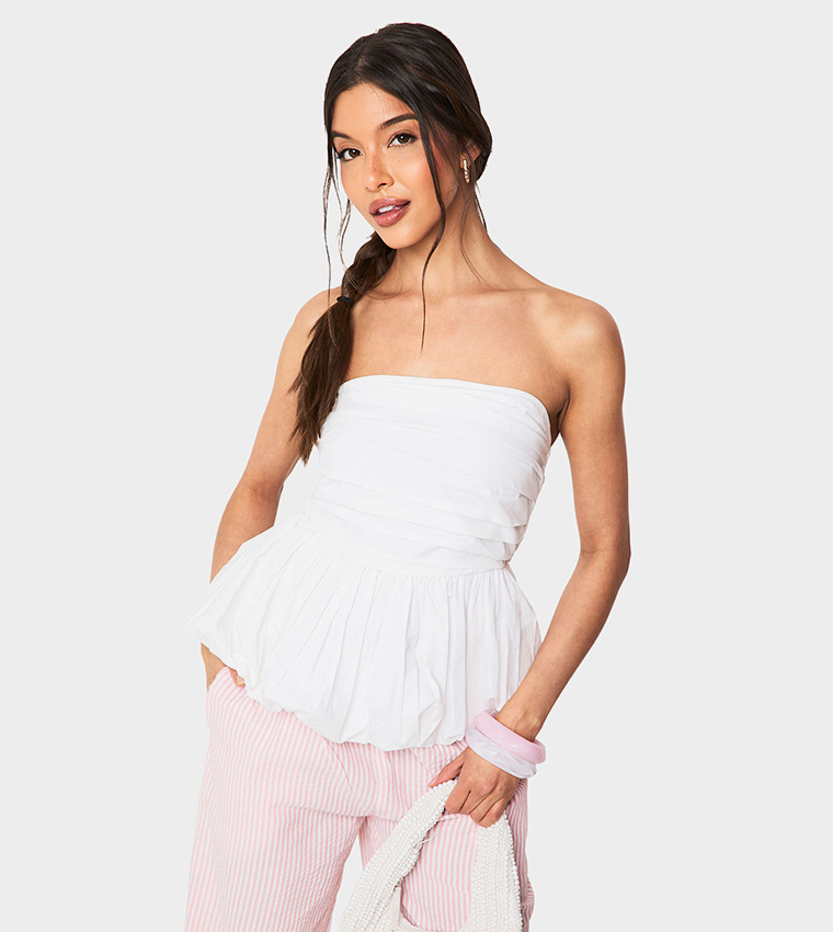 Poplin Puffball Bandeau Top