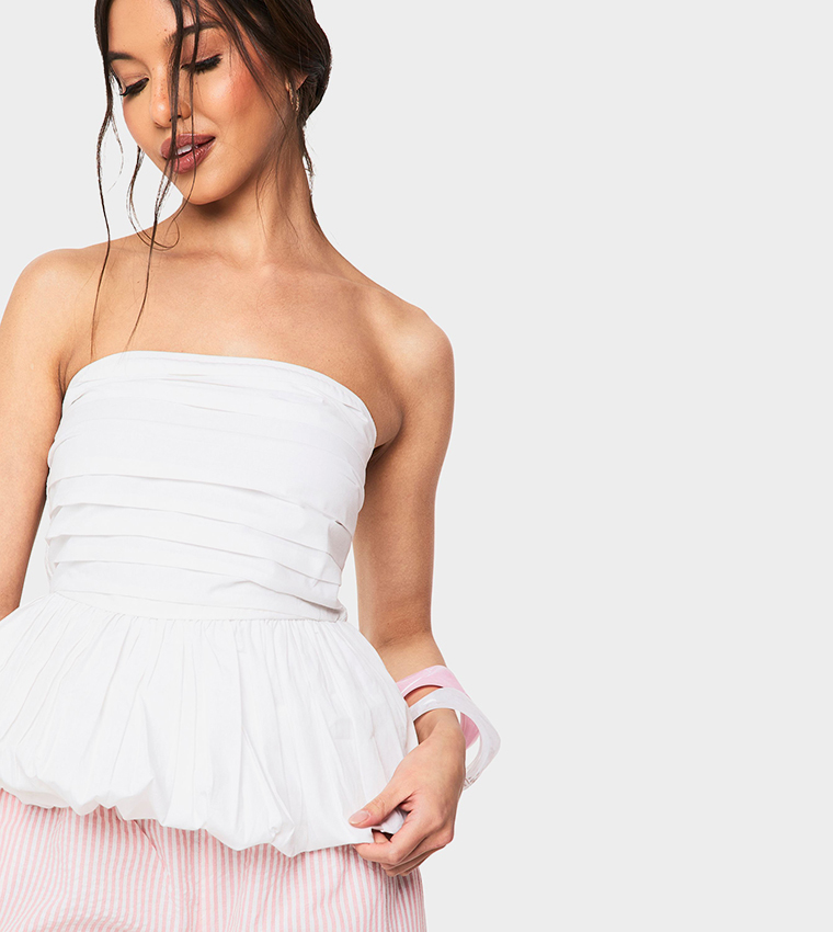 Poplin Puffball Bandeau Top