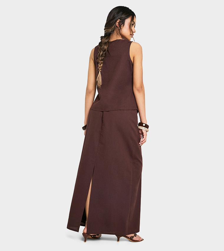 Solid Split Back Maxi Skirt