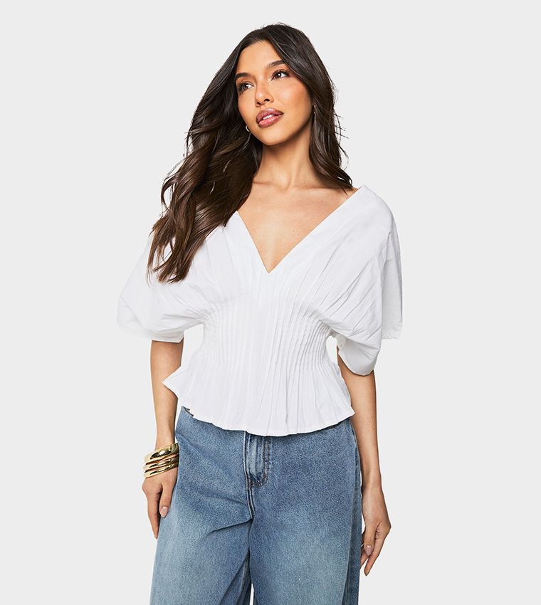 Cotton Poplin Pleated Smock Top