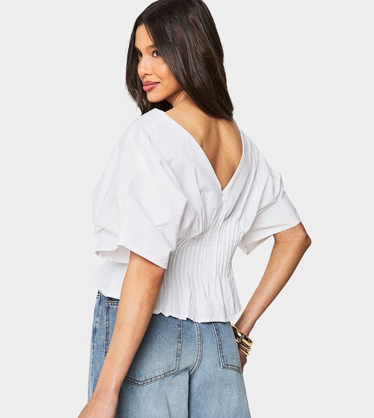 Cotton Poplin Pleated Smock Top