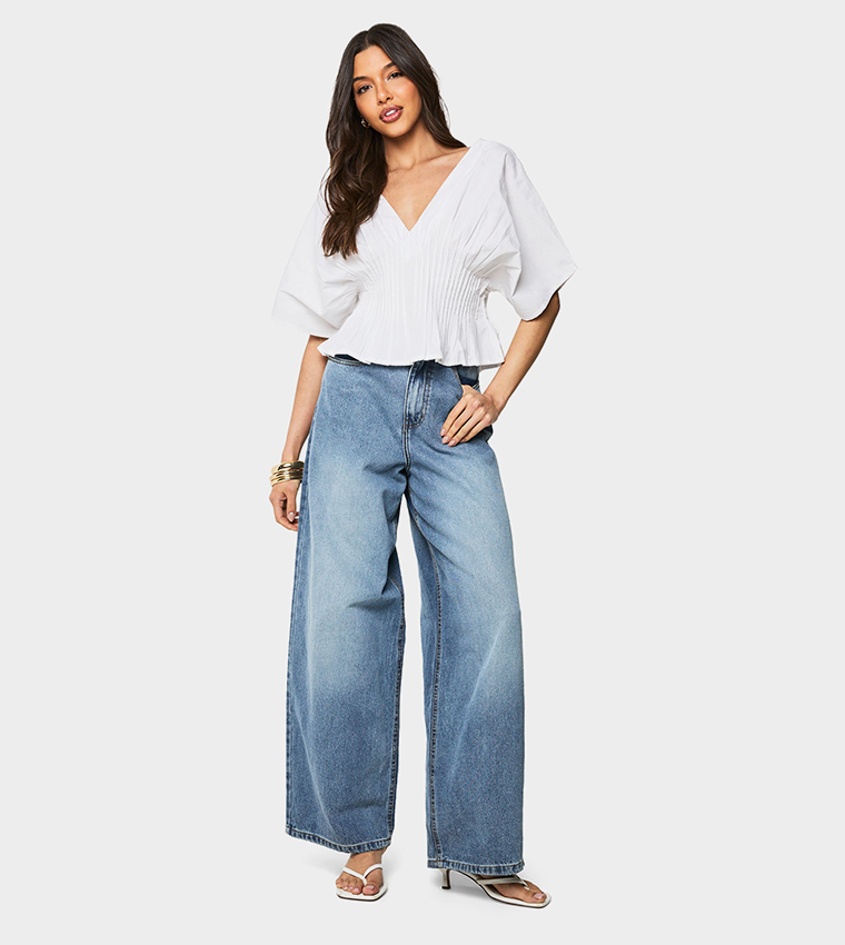 Cotton Poplin Pleated Smock Top