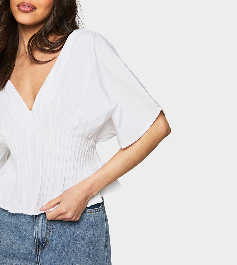 Cotton Poplin Pleated Smock Top
