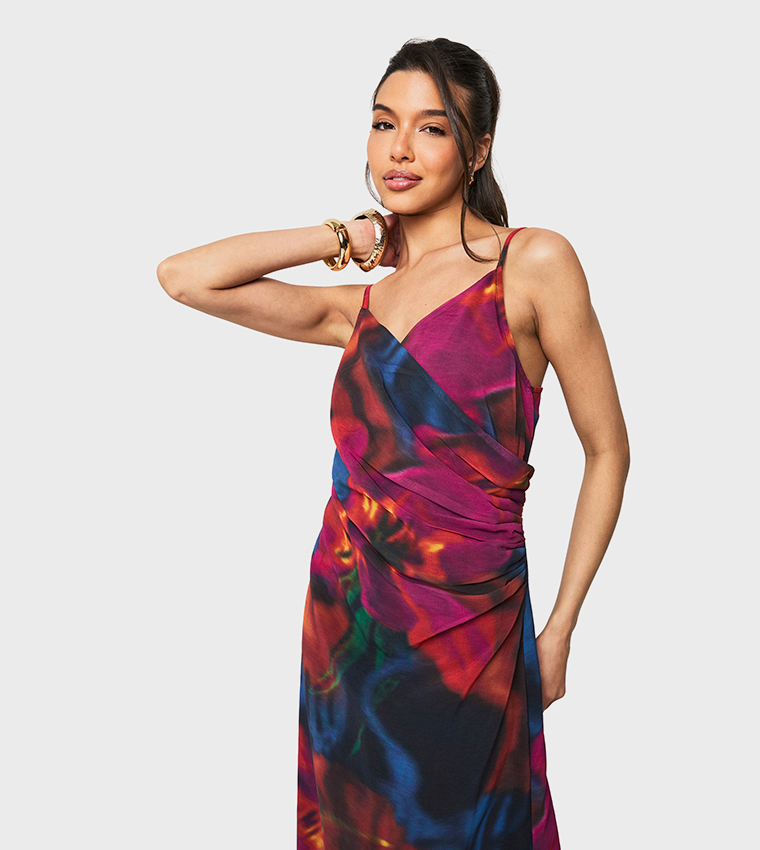 Floral Chiffon Ruched Side Maxi Dress