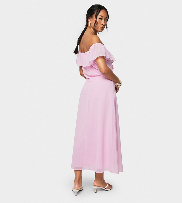 Chiffon Bardot Ruffled Midaxi Dress