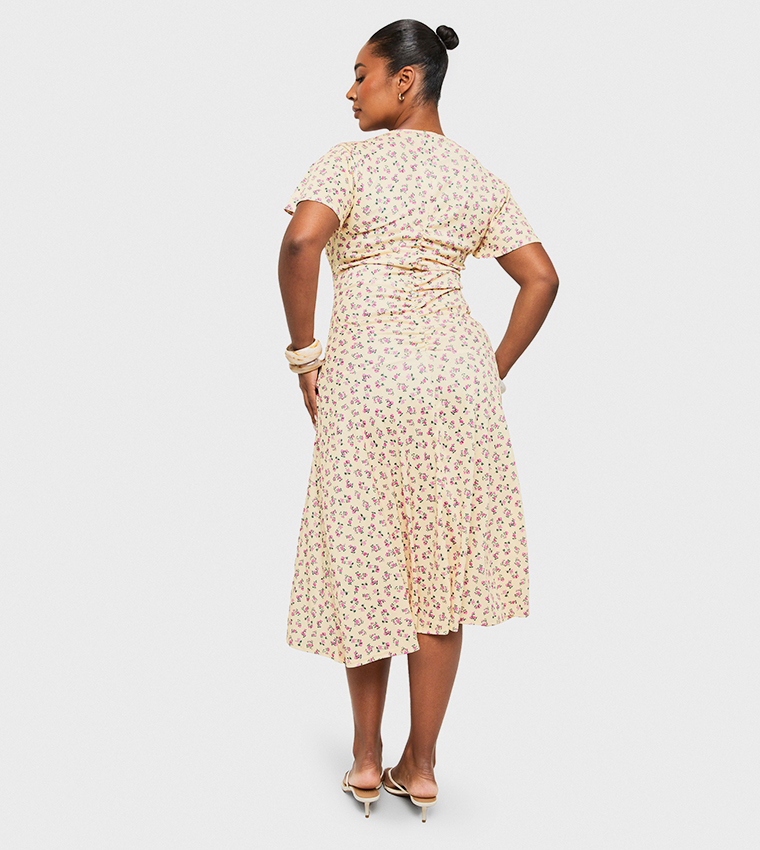 Curve Printed Rouched Midaxi Dress
