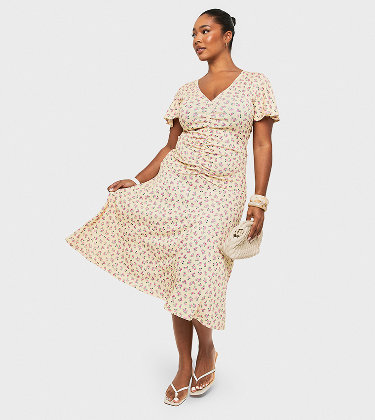 Curve Printed Rouched Midaxi Dress