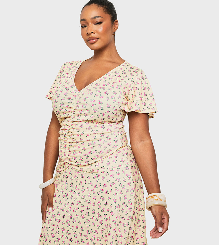Curve Printed Rouched Midaxi Dress