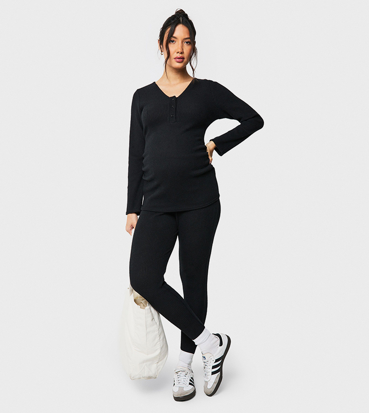 Maternity Brushed Rib V-Neck Co-Ord Set