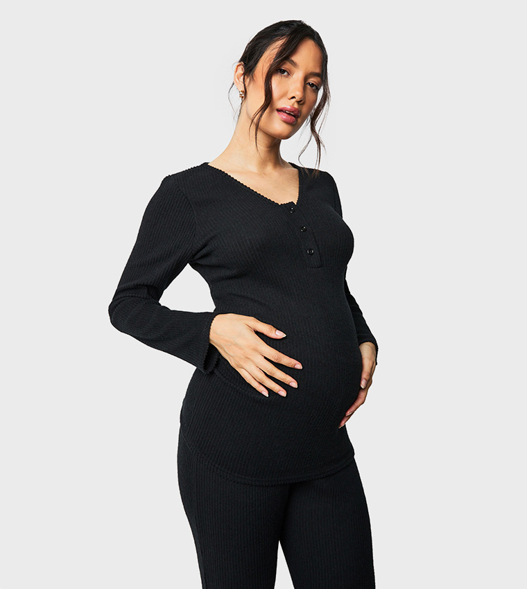 Maternity Brushed Rib V-Neck Co-Ord Set
