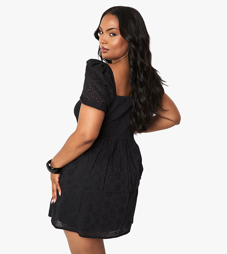 Curve Broderie Shirred Mini Dress
