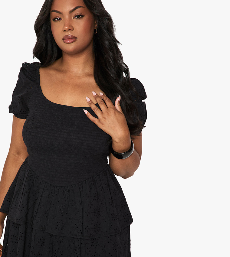 Curve Broderie Shirred Mini Dress