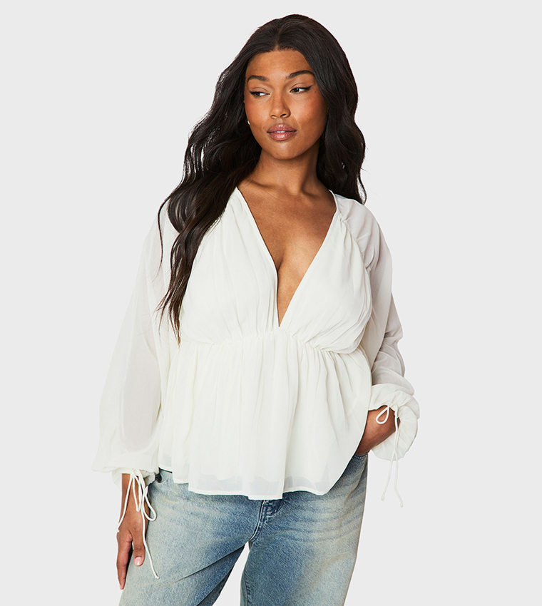 Curve Chiffon Volume Sleeves Top
