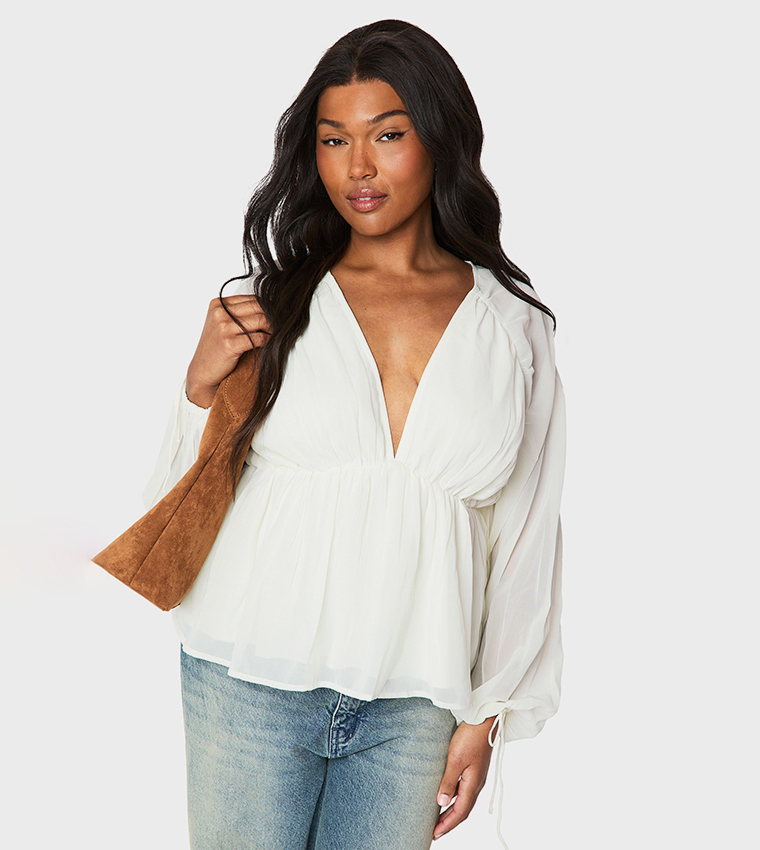 Curve Chiffon Volume Sleeves Top