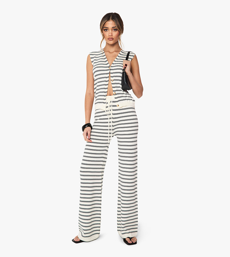 Buy Boohoo Knitted Super Soft Striped Wide Leg Trouser In Multiple