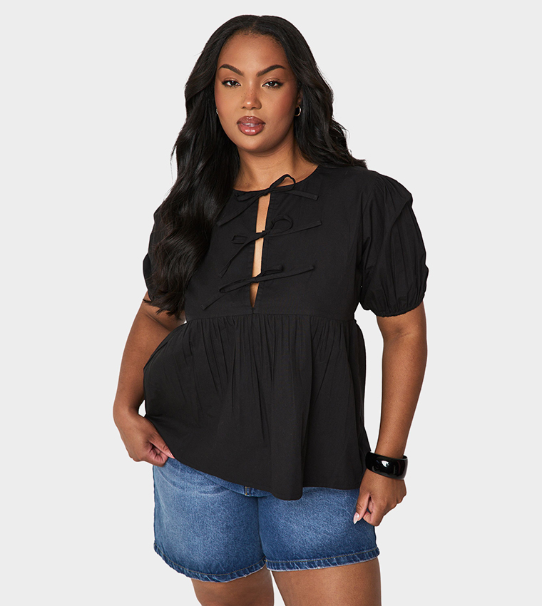 Curve Cotton Poplin Tie-Up Front Smock Top