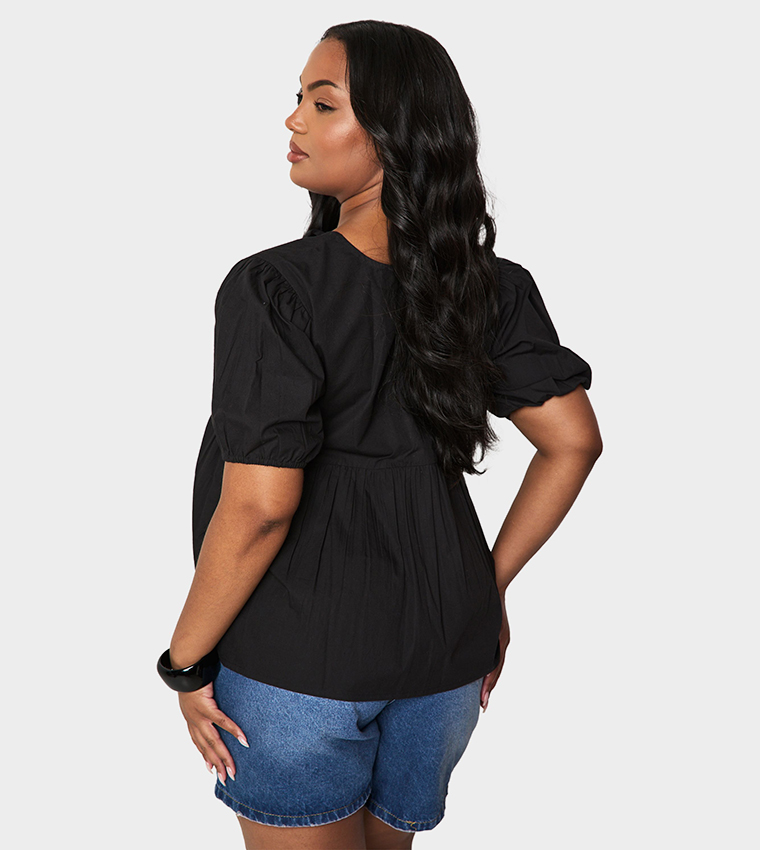 Curve Cotton Poplin Tie-Up Front Smock Top