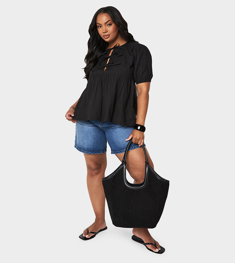 Curve Cotton Poplin Tie-Up Front Smock Top