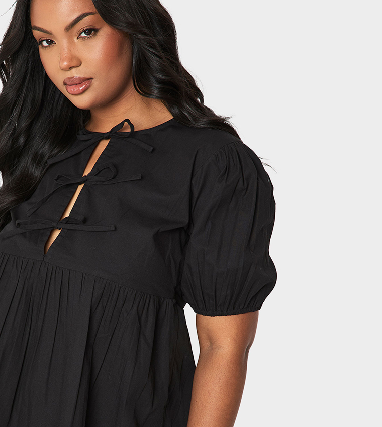 Curve Cotton Poplin Tie-Up Front Smock Top