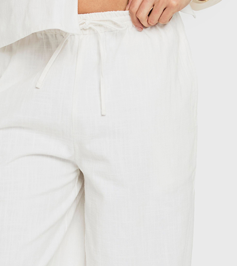 Linen Look Drawstring Wide Leg Trousers