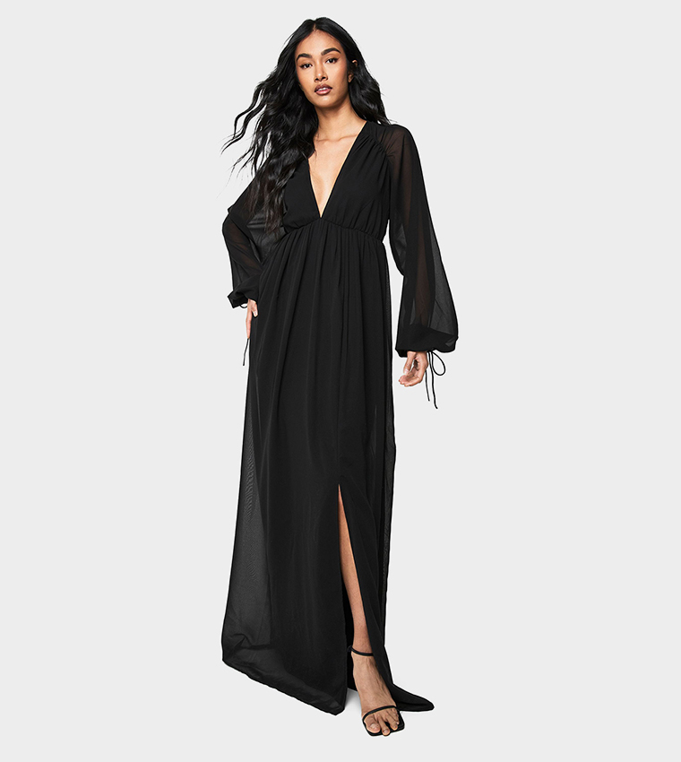 Tall Chiffon V-Neck Ruched Maxi Dress