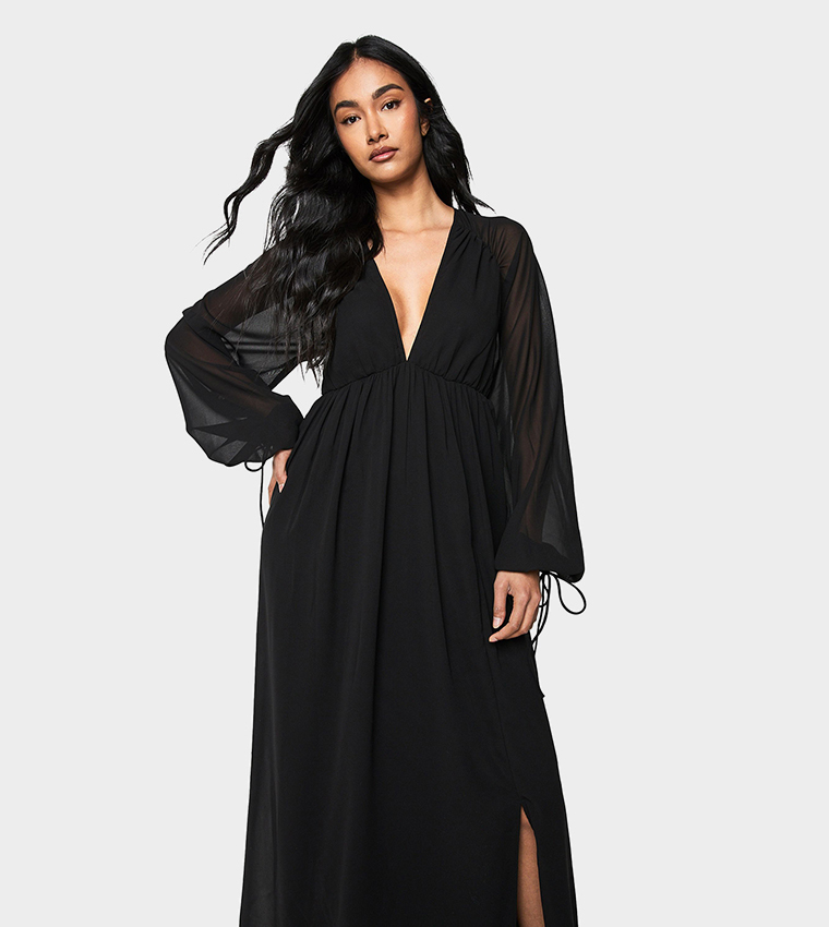 Tall Chiffon V-Neck Ruched Maxi Dress