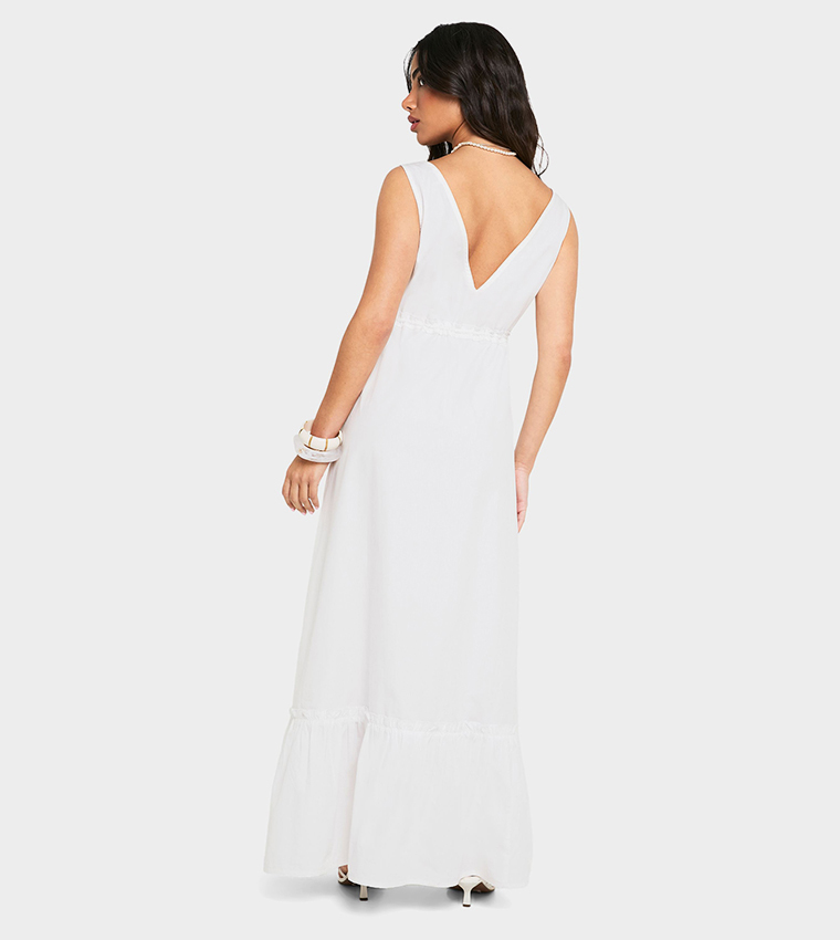 Petite Poplin Ruched Tiered Maxi Dress