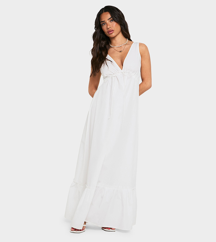 Petite Poplin Ruched Tiered Maxi Dress
