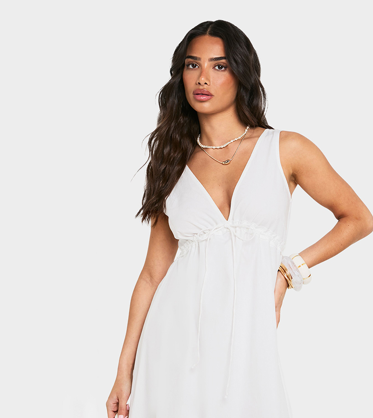 Petite Poplin Ruched Tiered Maxi Dress