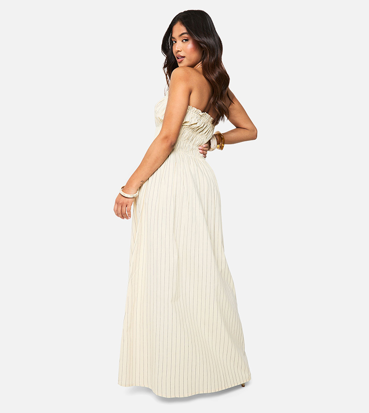 Petite Smocked Strapless Shirred Maxi Dress