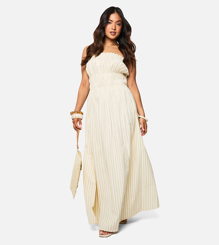 Petite Smocked Strapless Shirred Maxi Dress