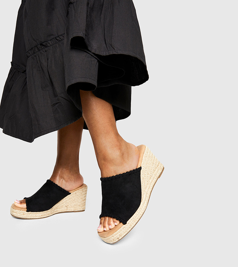 Faux Suede Whipstitch Espadrille Wedge Sandals