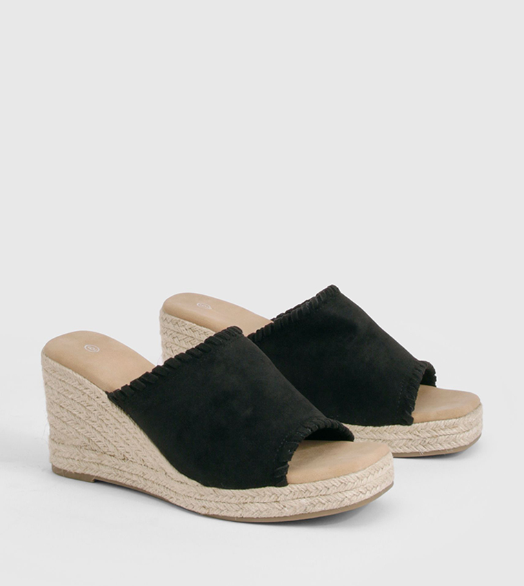 Faux Suede Whipstitch Espadrille Wedge Sandals