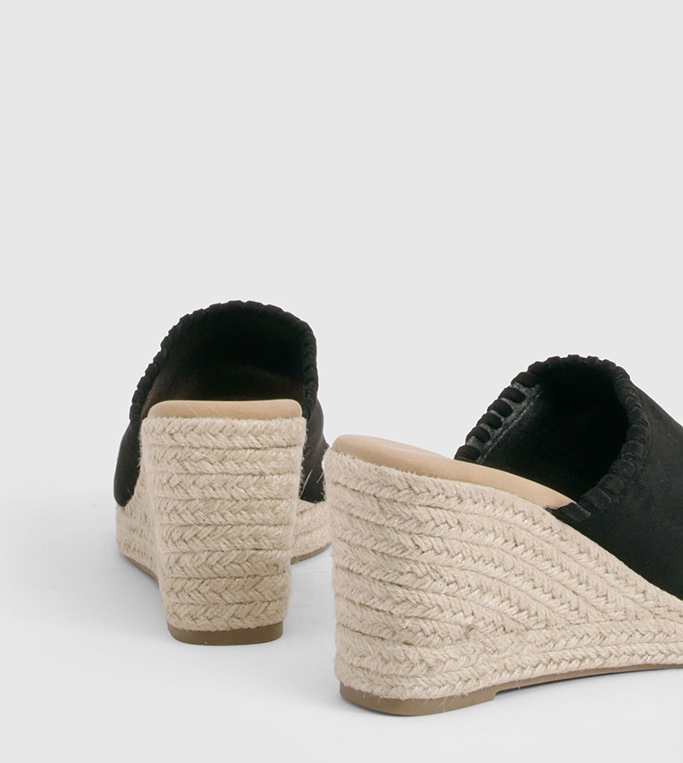 Faux Suede Whipstitch Espadrille Wedge Sandals