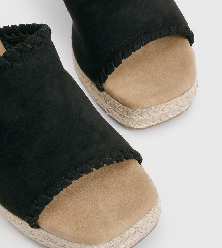 Faux Suede Whipstitch Espadrille Wedge Sandals