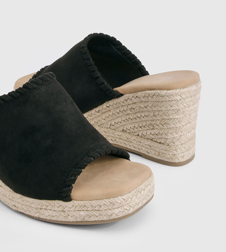 Faux Suede Whipstitch Espadrille Wedge Sandals