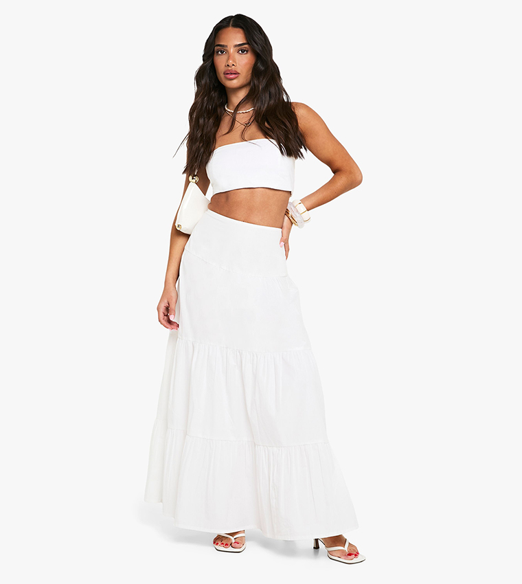 Petite Cotton Poplin Tiered Maxi Skirt