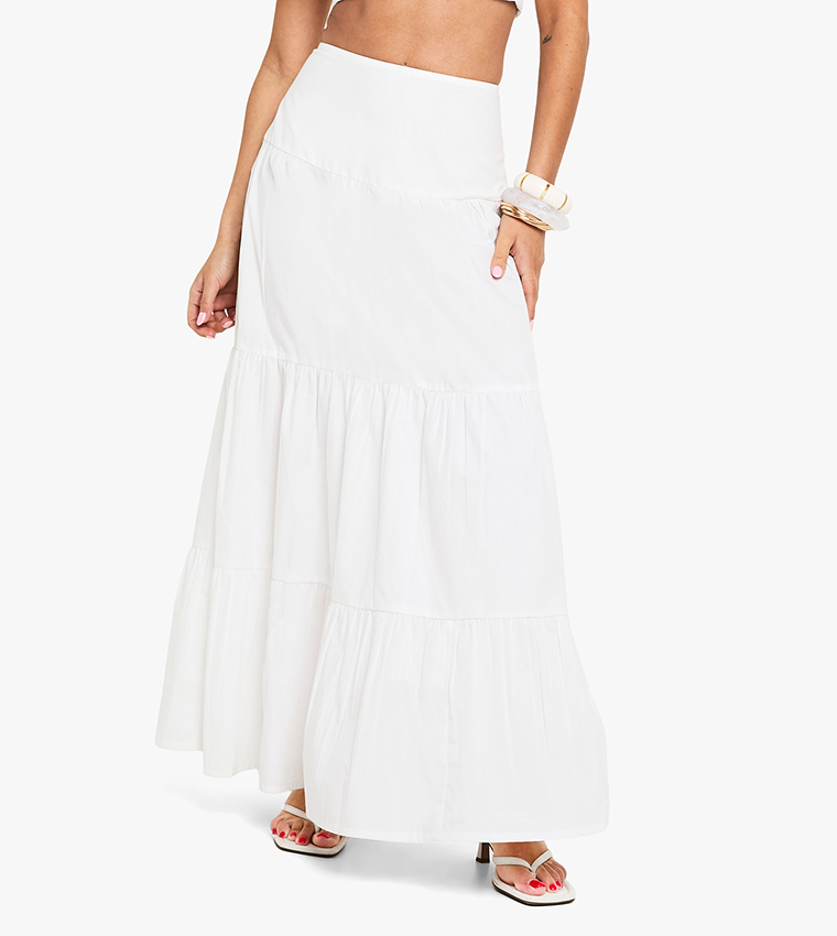 Petite Cotton Poplin Tiered Maxi Skirt