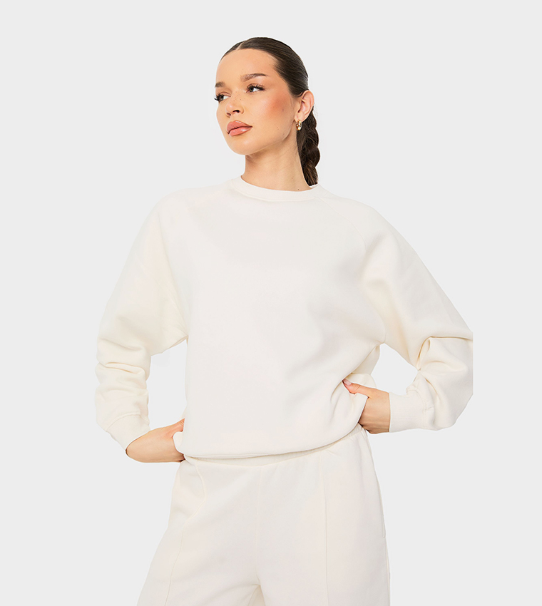 Buy Boohoo Raglan Sleeves Oversized Sweatshirt In Ivory