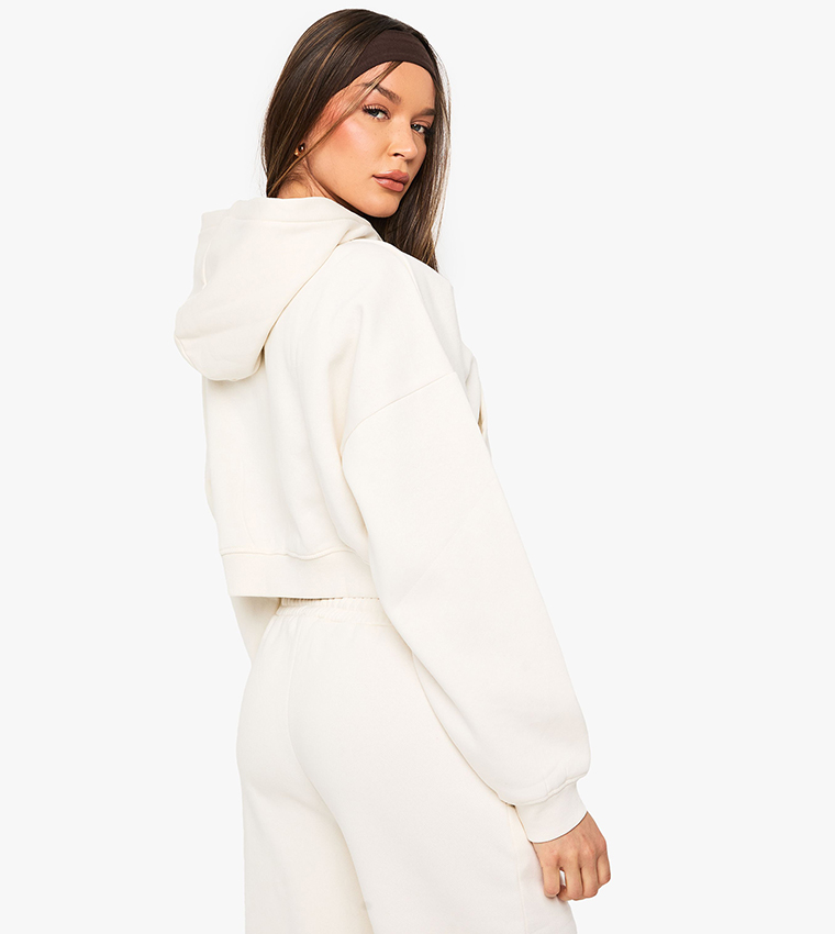 Zippered Long Sleeves Crop Hooded Jacket