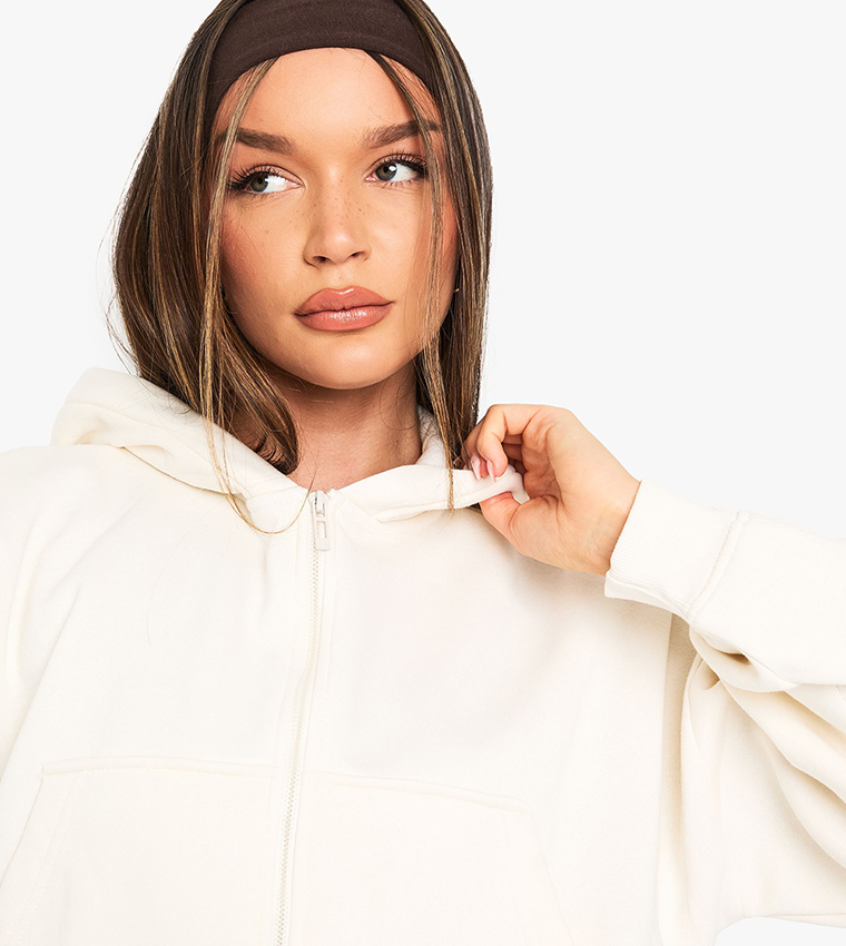 Zippered Long Sleeves Crop Hooded Jacket