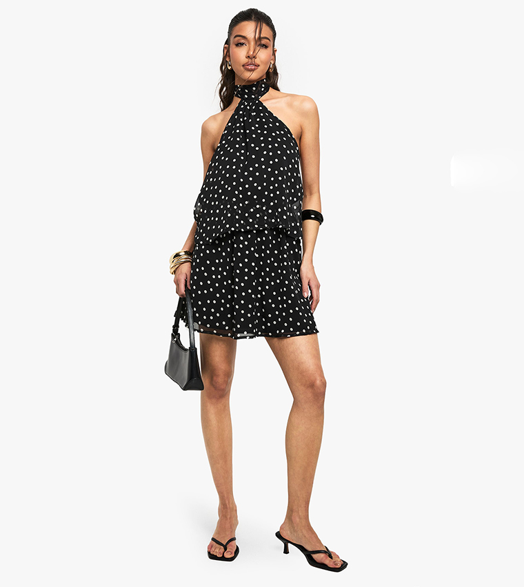 Buy Boohoo Polka Dots Chiffon Scarf Detail Mini Dress In Black | 6thstreet UAE Buy Boohoo Polka Dots Chiffon Scarf Detail Mini Dress In Black | 6thstreet UAE