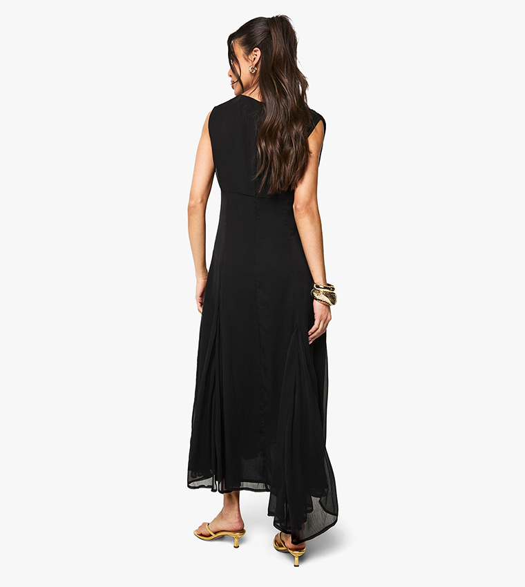 Chiffon Plunge Neck Split Detail Midaxi Dress