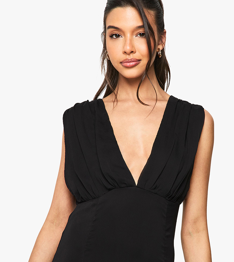 Chiffon Plunge Neck Split Detail Midaxi Dress
