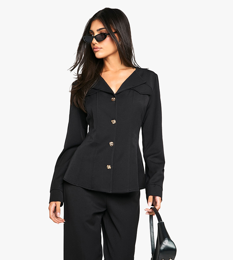 Gold Button Structured Tailored Blazer