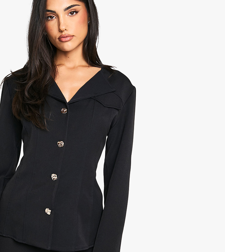 Gold Button Structured Tailored Blazer