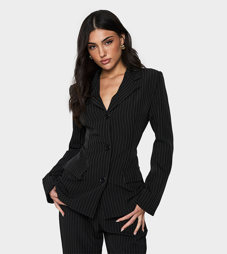 Pinstriped Single Breasted Blazer