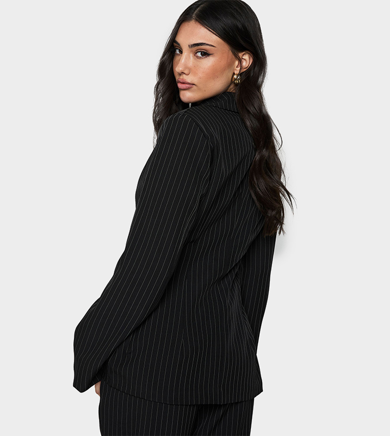 Pinstriped Single Breasted Blazer