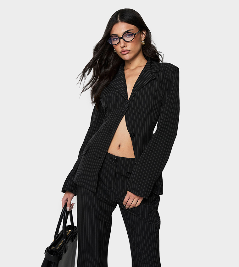 Pinstriped Single Breasted Blazer